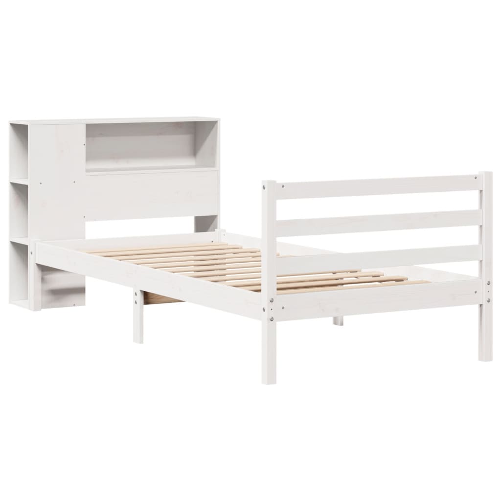 fehér tömör fenyőfa könyvespolcos ágy matrac nélkül 75 x 190 cm