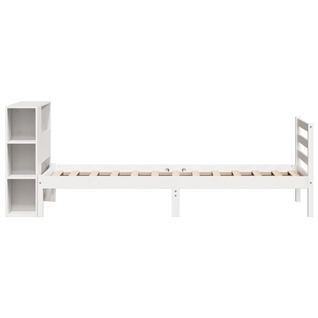 fehér tömör fenyőfa könyvespolcos ágy matrac nélkül 75 x 190 cm