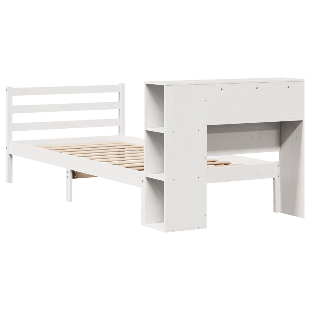 fehér tömör fenyőfa könyvespolcos ágy matrac nélkül 75 x 190 cm