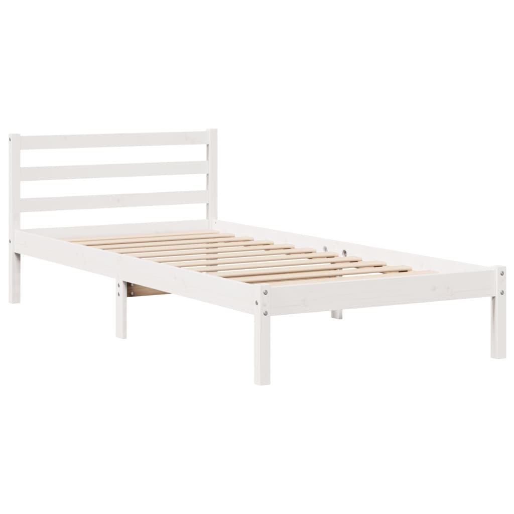 fehér tömör fenyőfa könyvespolcos ágy matrac nélkül 75 x 190 cm