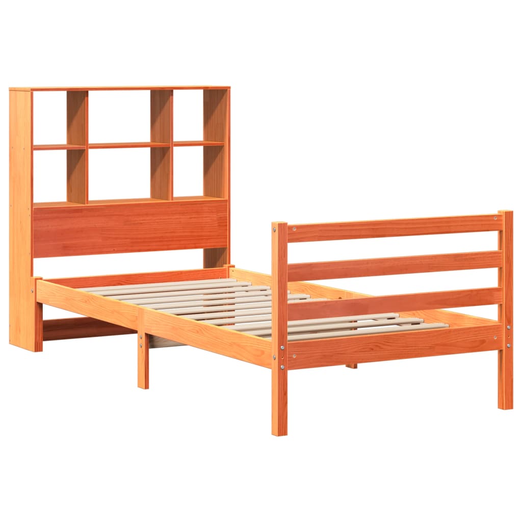viaszbarna tömör fa könyvespolcos ágy matrac nélkül 75 x 190 cm