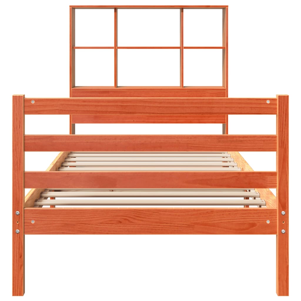 viaszbarna tömör fa könyvespolcos ágy matrac nélkül 75 x 190 cm