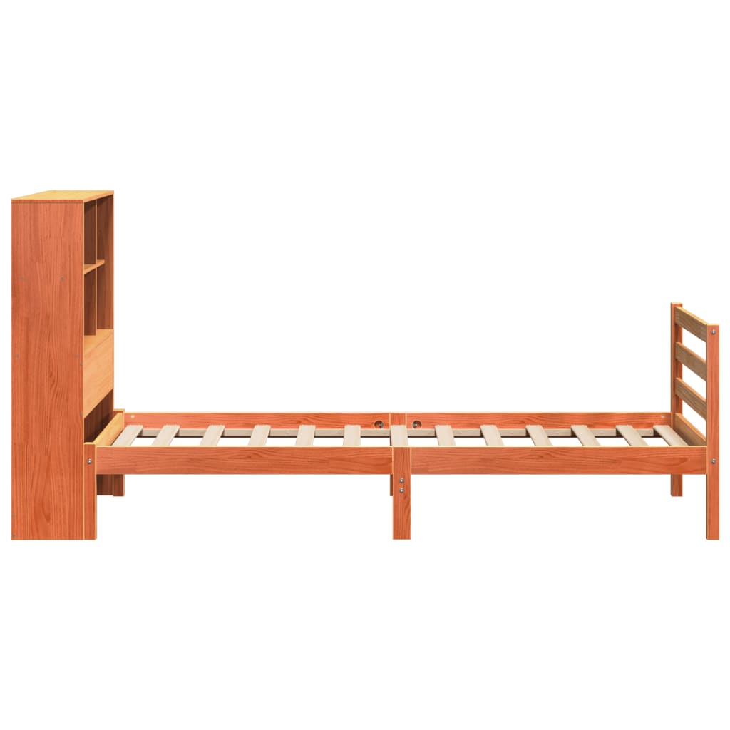 viaszbarna tömör fa könyvespolcos ágy matrac nélkül 75 x 190 cm