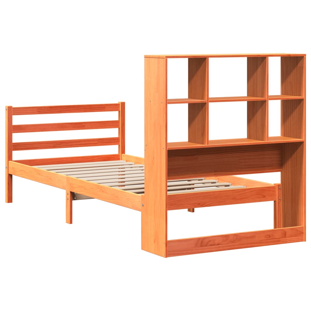 viaszbarna tömör fa könyvespolcos ágy matrac nélkül 75 x 190 cm