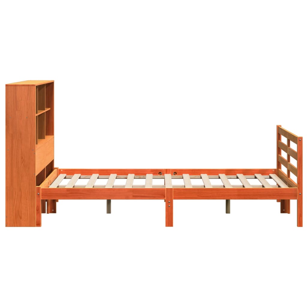 viaszbarna tömör fa könyvespolcos ágy matrac nélkül 140 x 190cm