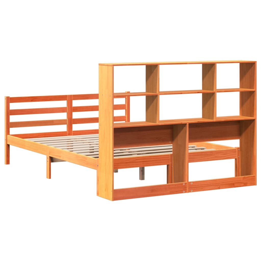 viaszbarna tömör fa könyvespolcos ágy matrac nélkül 140 x 190cm