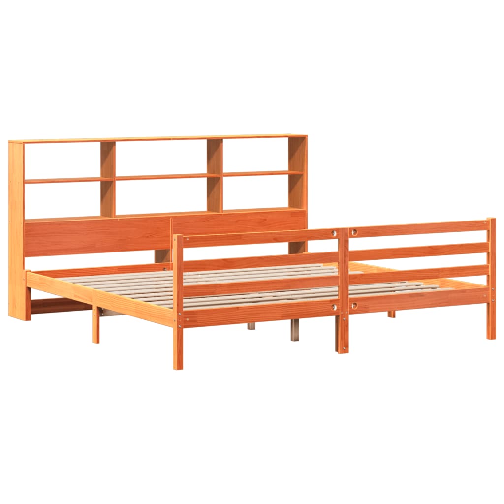 viaszbarna tömör fa könyvespolcos ágy matrac nélkül 180 x 200cm