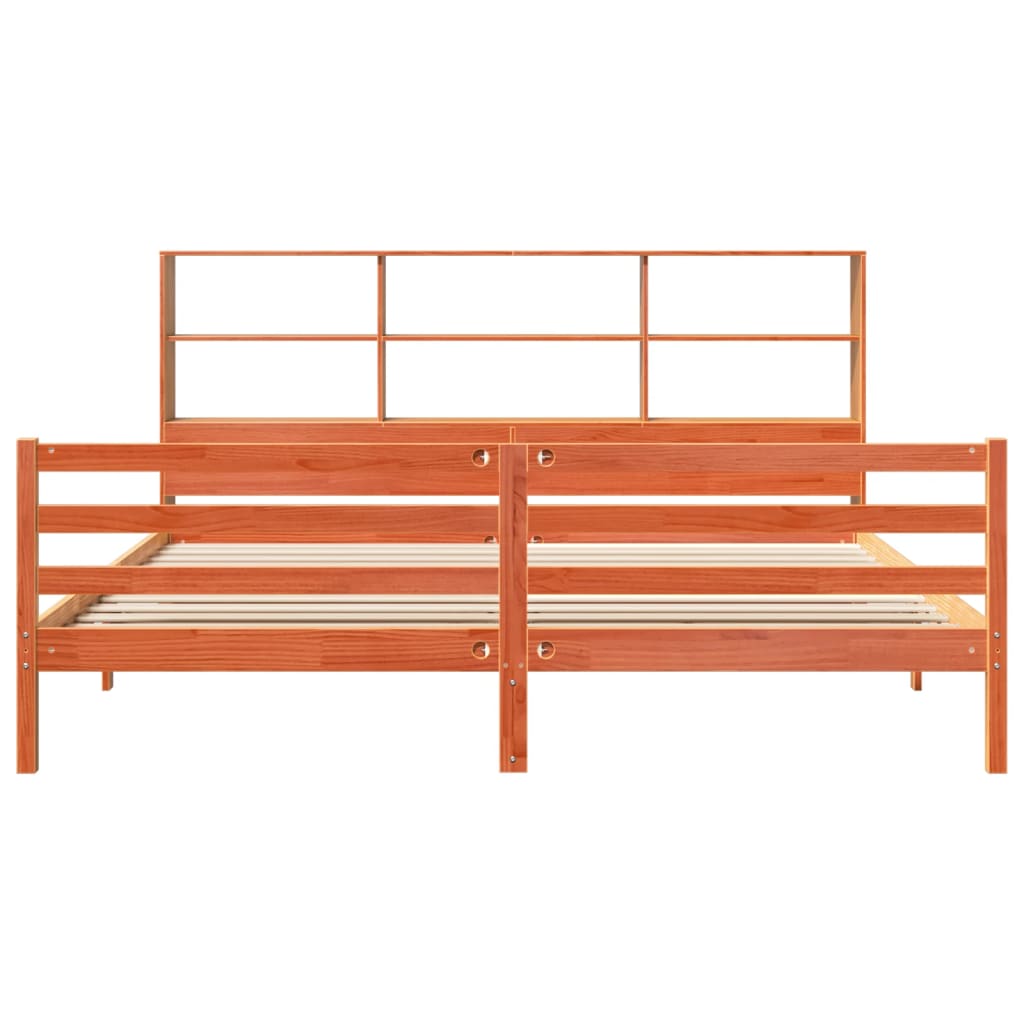 viaszbarna tömör fa könyvespolcos ágy matrac nélkül 180 x 200cm
