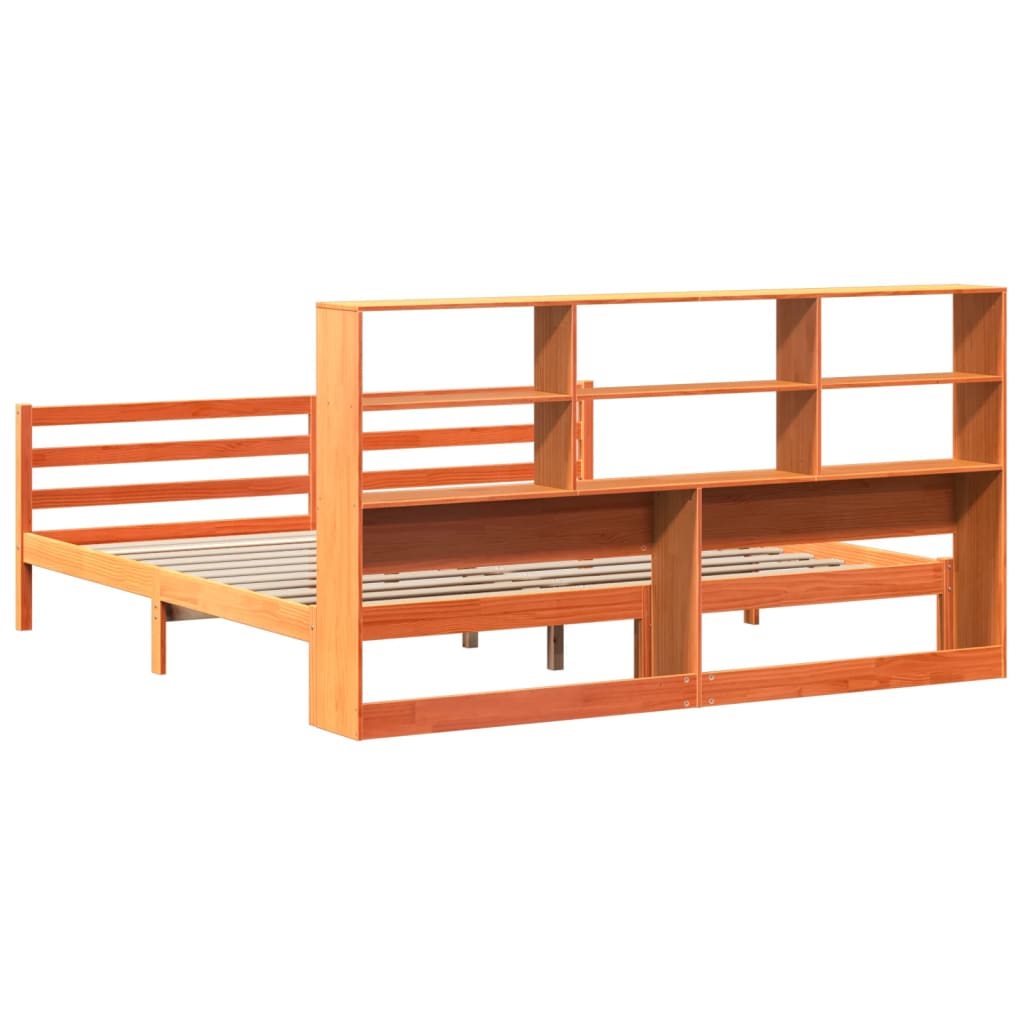 viaszbarna tömör fa könyvespolcos ágy matrac nélkül 180 x 200cm