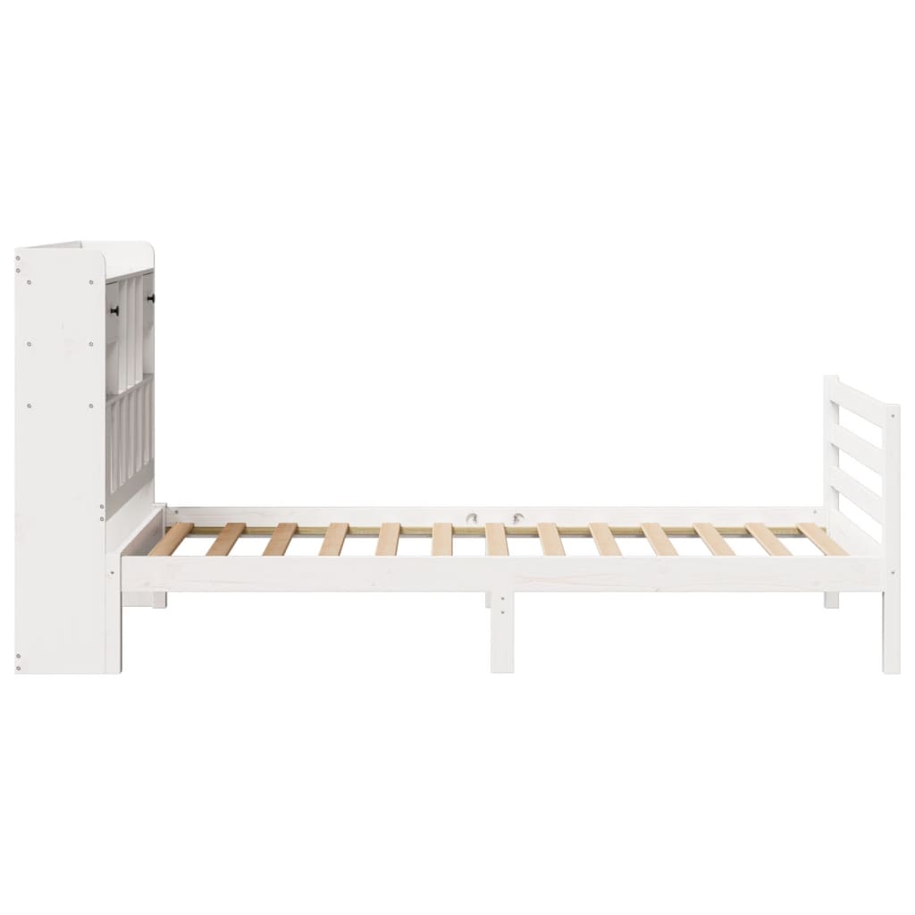 fehér tömör fenyőfa könyvespolcos ágy matrac nélkül 90 x 190 cm