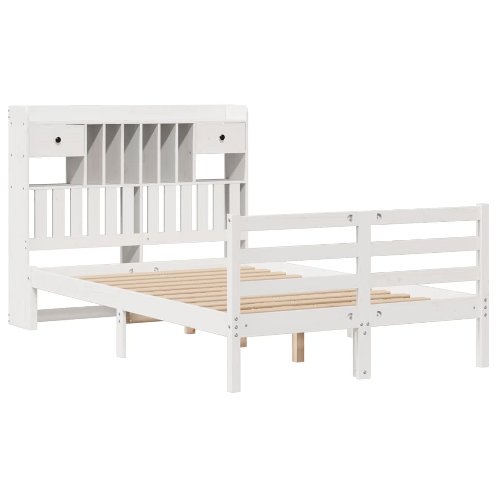 fehér tömör fenyőfa könyvespolcos ágy matrac nélkül 135x190 cm