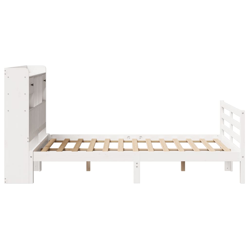 fehér tömör fenyőfa könyvespolcos ágy matrac nélkül 135x190 cm