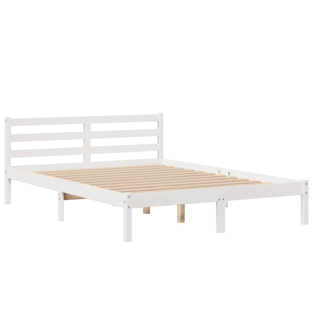 fehér tömör fenyőfa könyvespolcos ágy matrac nélkül 140x200 cm