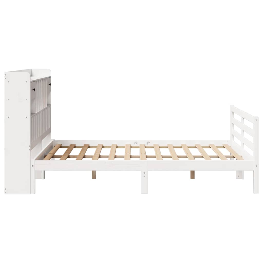 fehér tömör fenyőfa könyvespolcos ágy matrac nélkül 150x200 cm