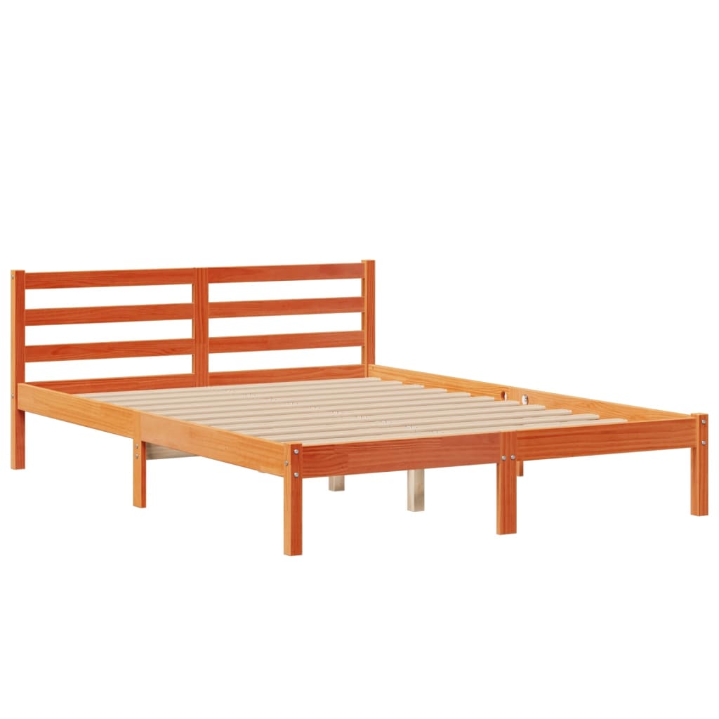 barna tömör fenyőfa könyvespolcos ágy matrac nélkül 150 x 200cm