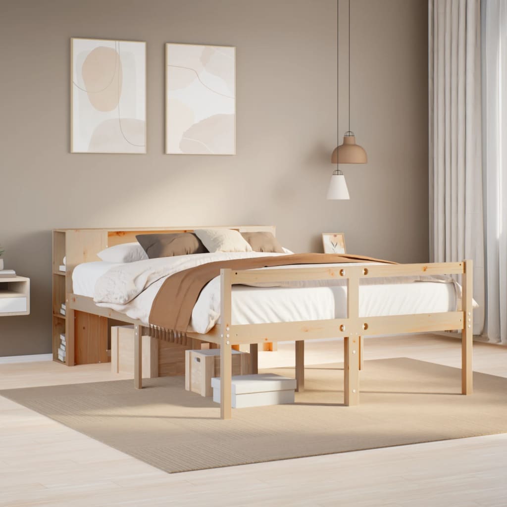 tömör fenyőfa könyvespolcos ágy matrac nélkül 135 x 190 cm