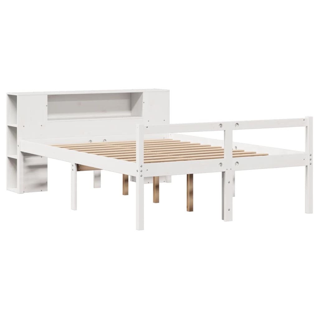 fehér tömör fenyőfa könyvespolcos ágy matrac nélkül 135x190 cm
