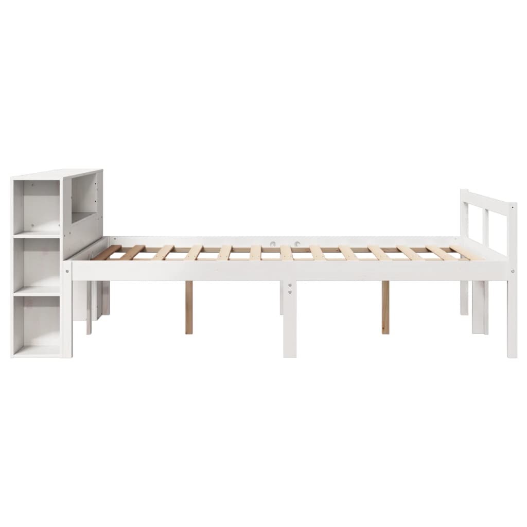 fehér tömör fenyőfa könyvespolcos ágy matrac nélkül 135x190 cm