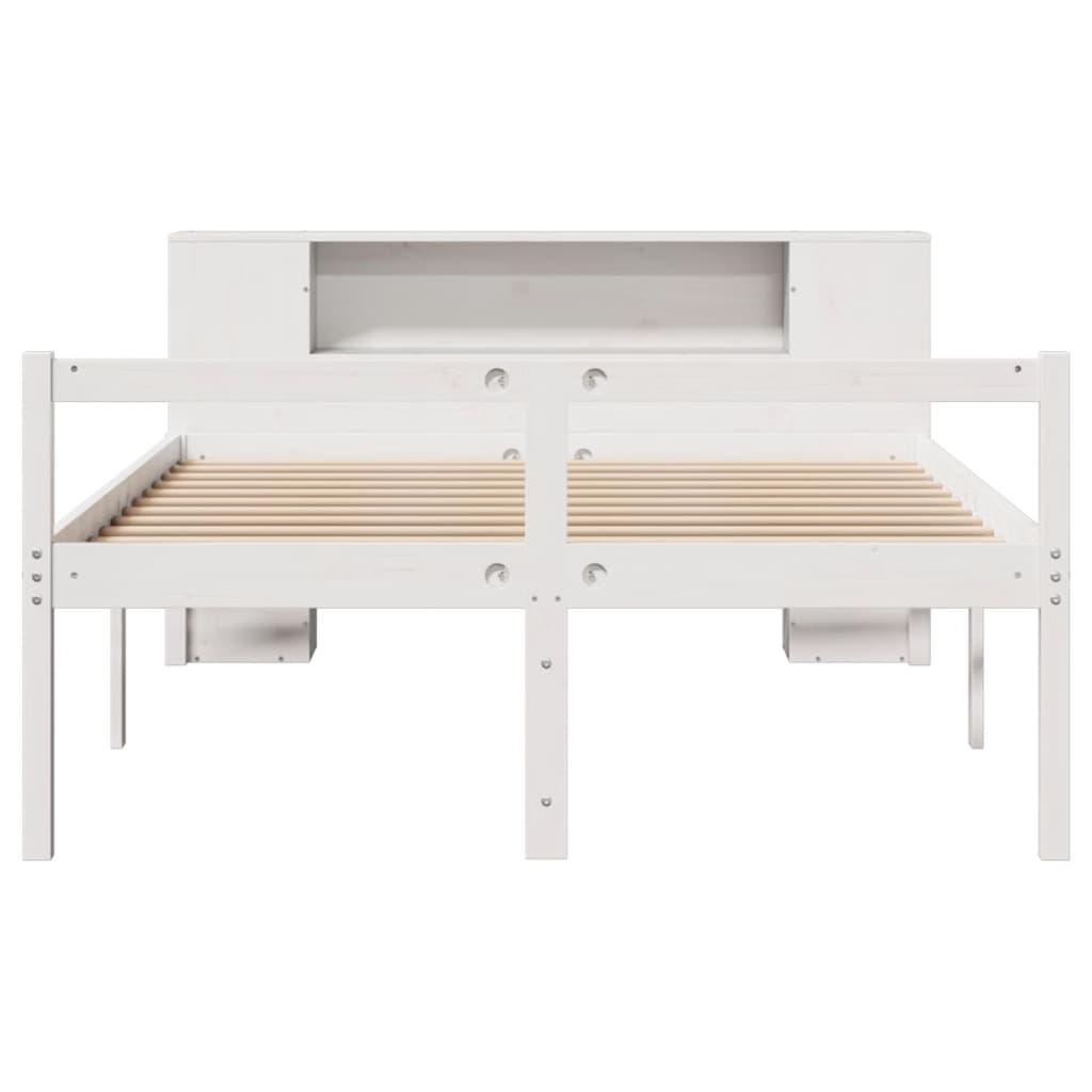 fehér tömör fenyőfa könyvespolcos ágy matrac nélkül 140x190 cm