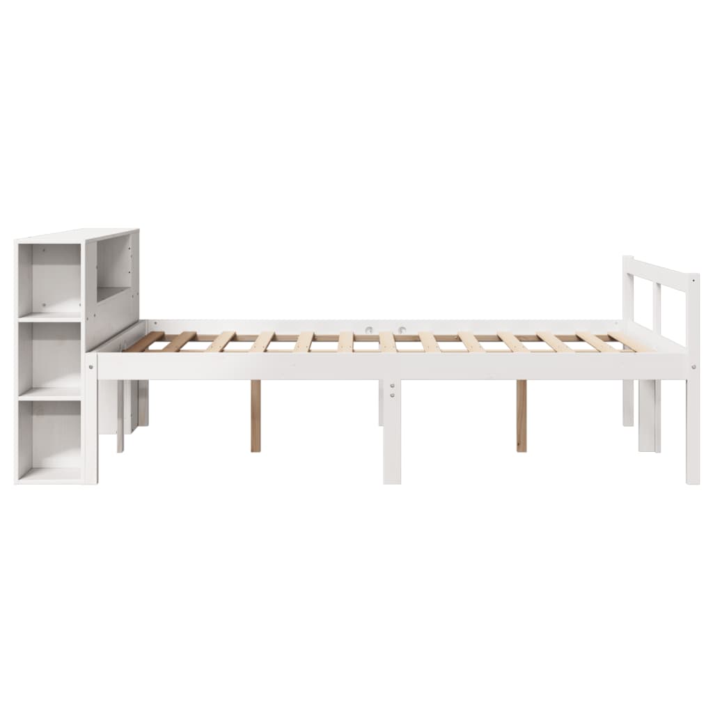 fehér tömör fenyőfa könyvespolcos ágy matrac nélkül 140x190 cm
