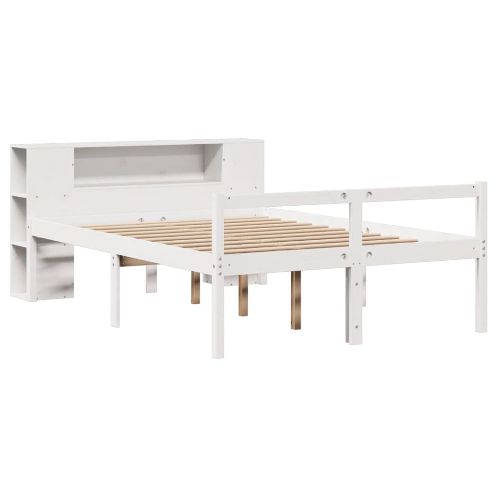 fehér tömör fenyőfa könyvespolcos ágy matrac nélkül 150x200 cm