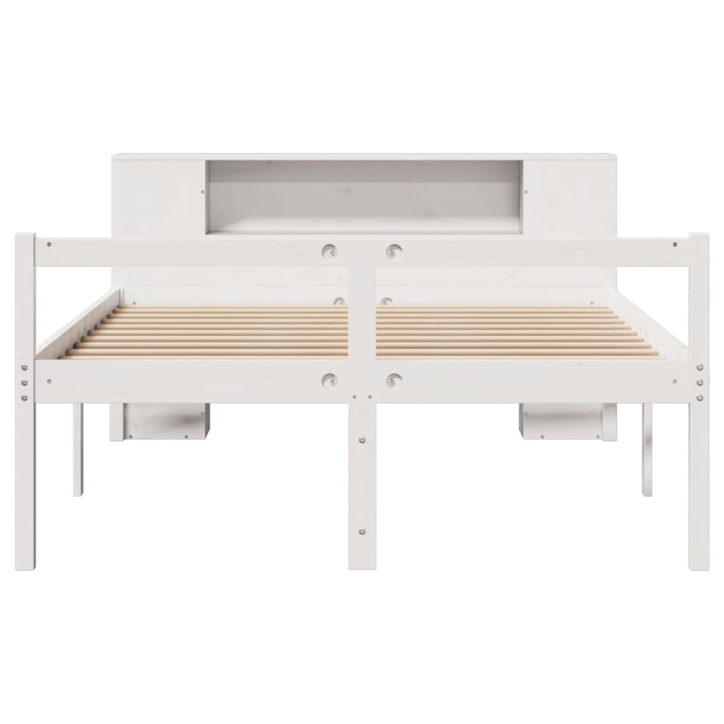 fehér tömör fenyőfa könyvespolcos ágy matrac nélkül 150x200 cm