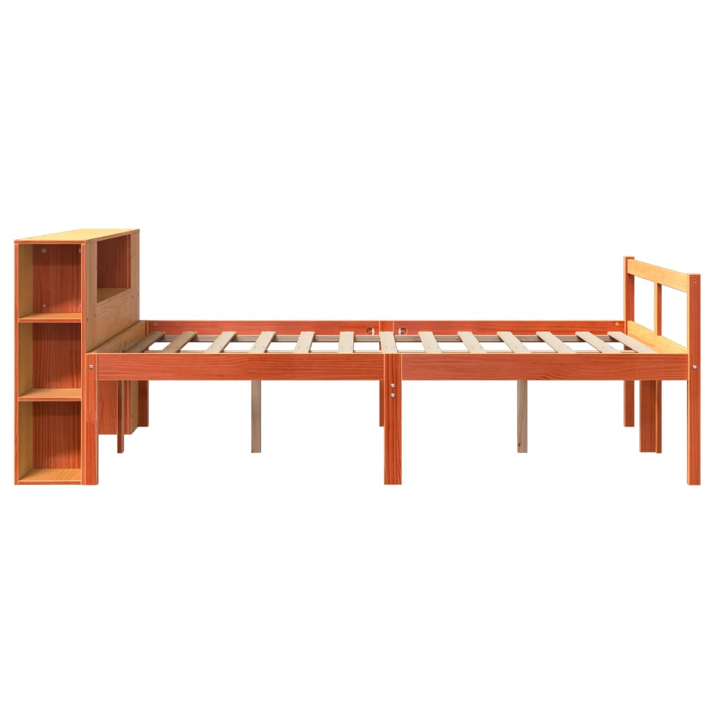 viaszbarna tömör fa könyvespolcos ágy matrac nélkül 140 x 190cm
