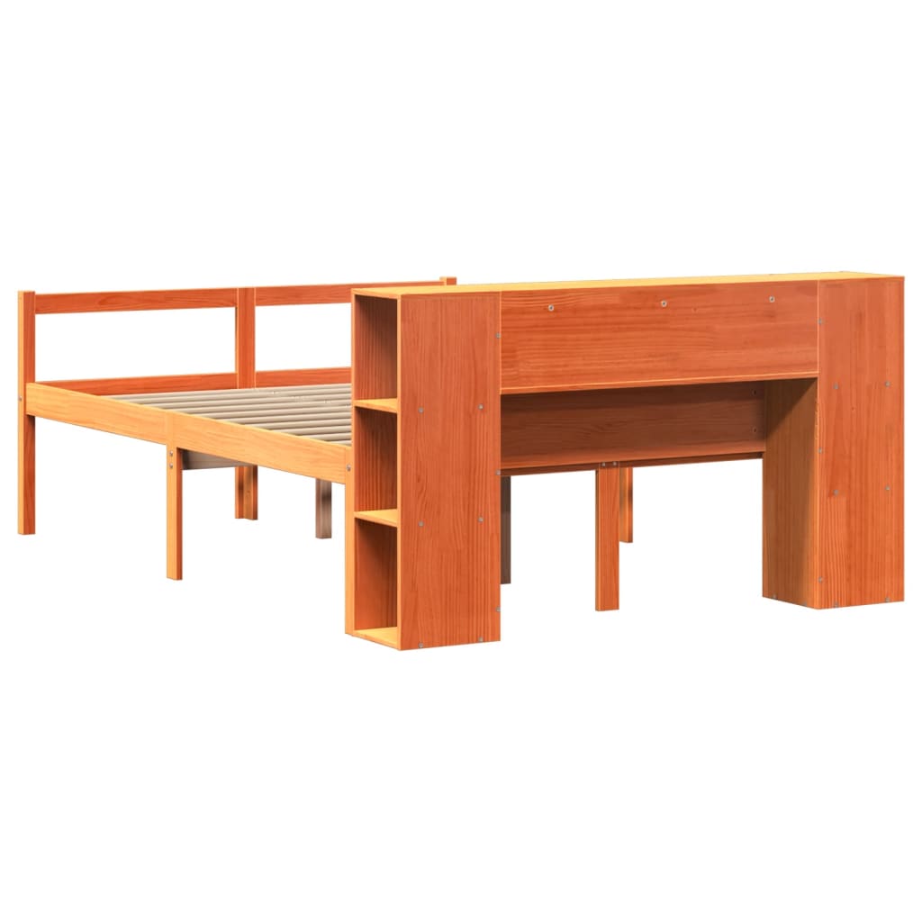 viaszbarna tömör fa könyvespolcos ágy matrac nélkül 140 x 190cm