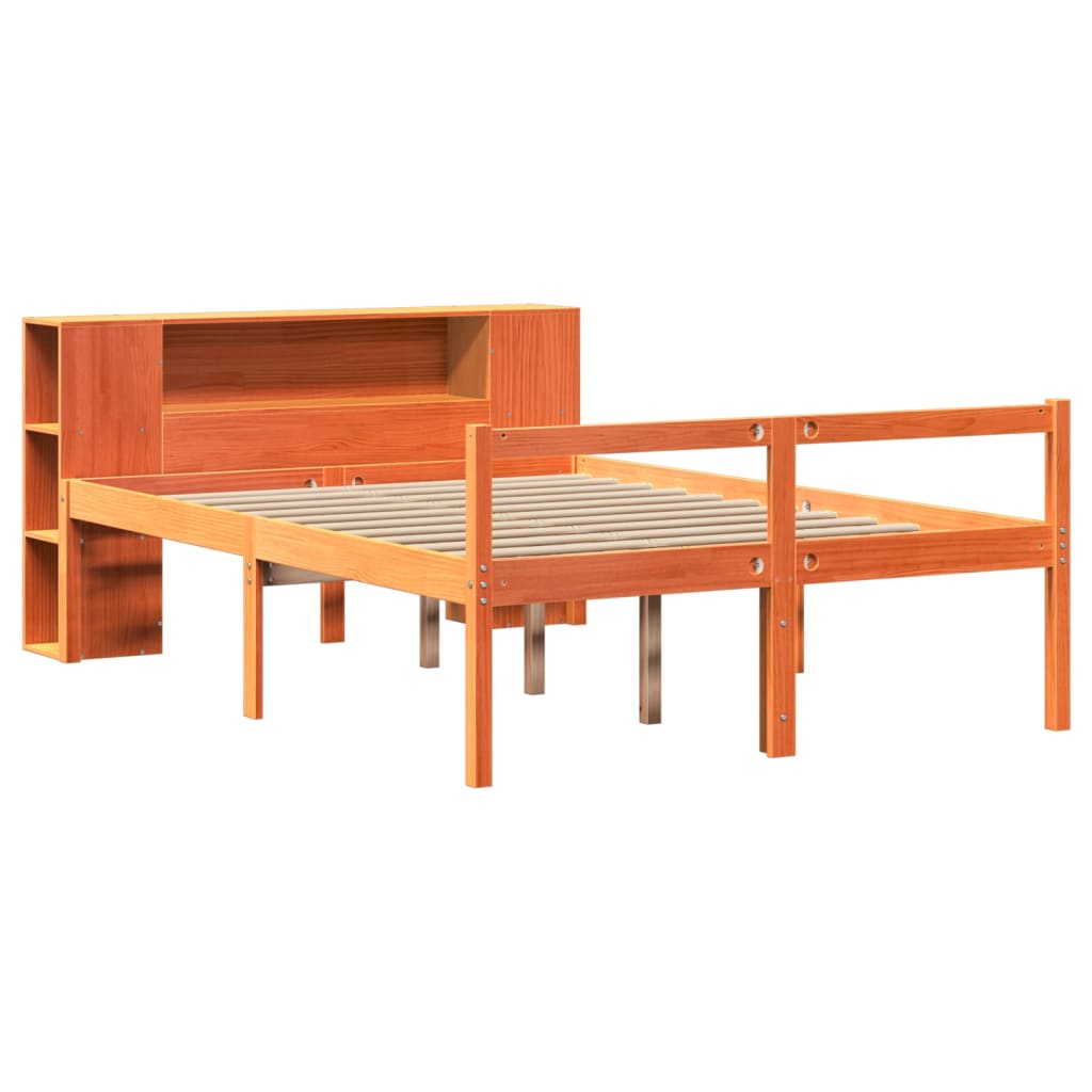 viaszbarna tömör fa könyvespolcos ágy matrac nélkül 140 x 200cm