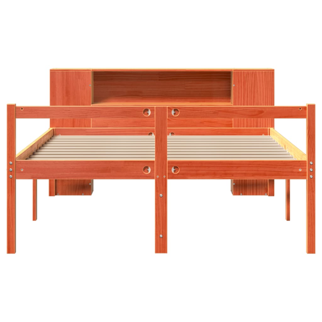 viaszbarna tömör fa könyvespolcos ágy matrac nélkül 140 x 200cm