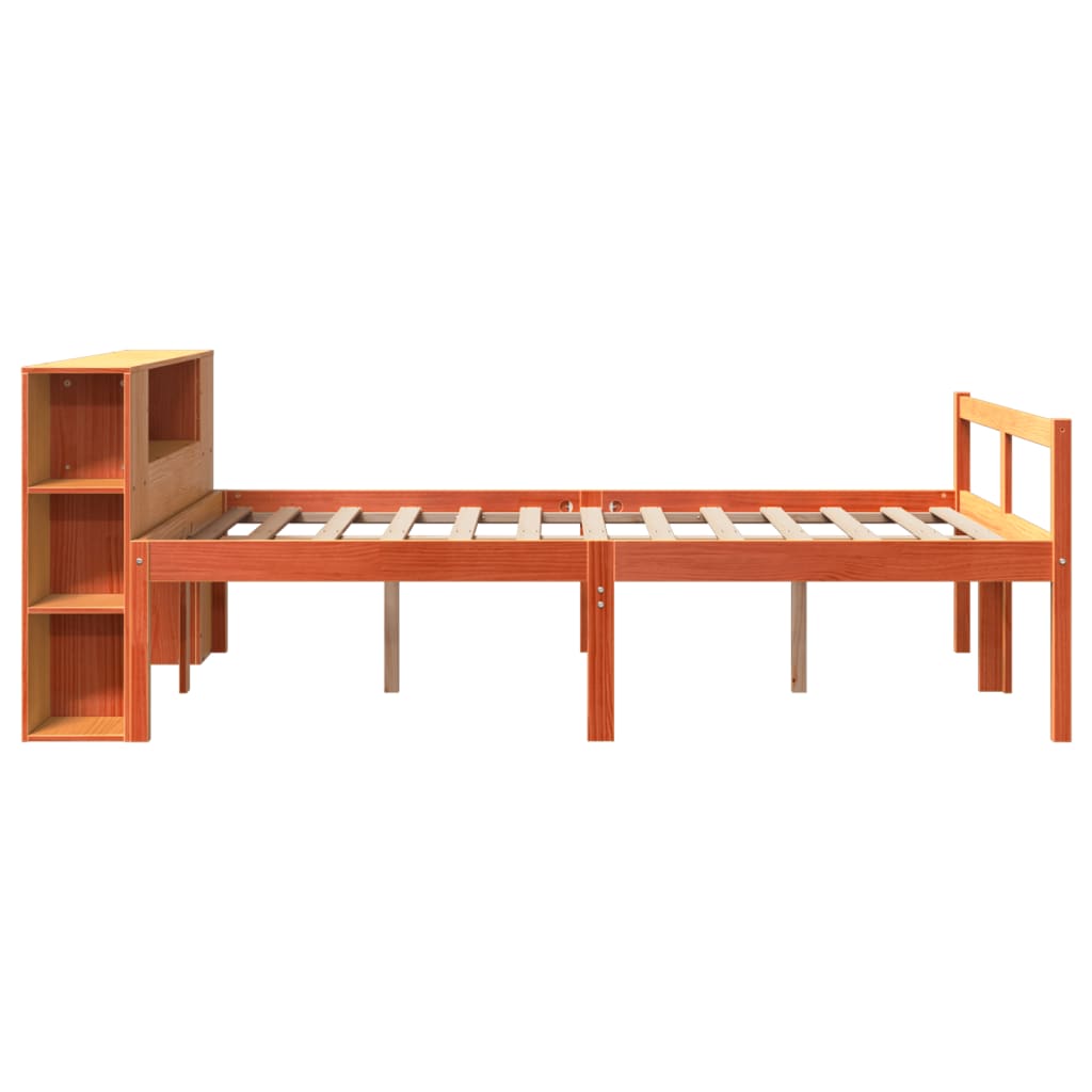 viaszbarna tömör fa könyvespolcos ágy matrac nélkül 150 x 200cm