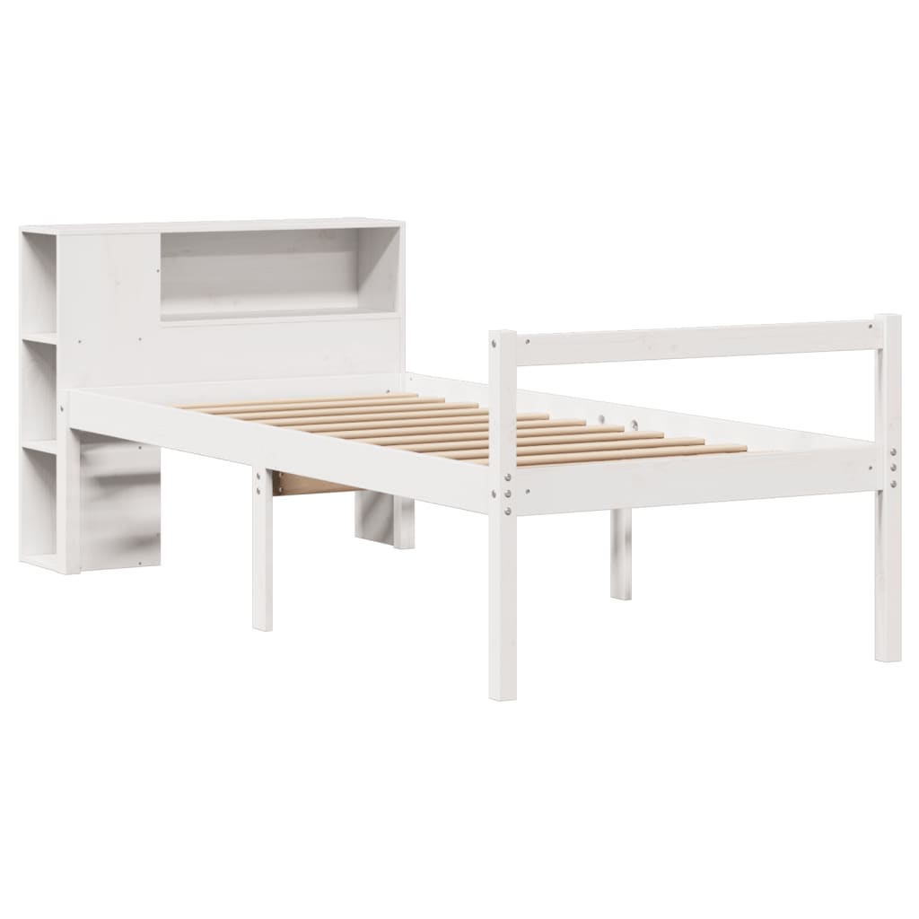 fehér tömör fenyőfa könyvespolcos ágy matrac nélkül 75 x 190 cm
