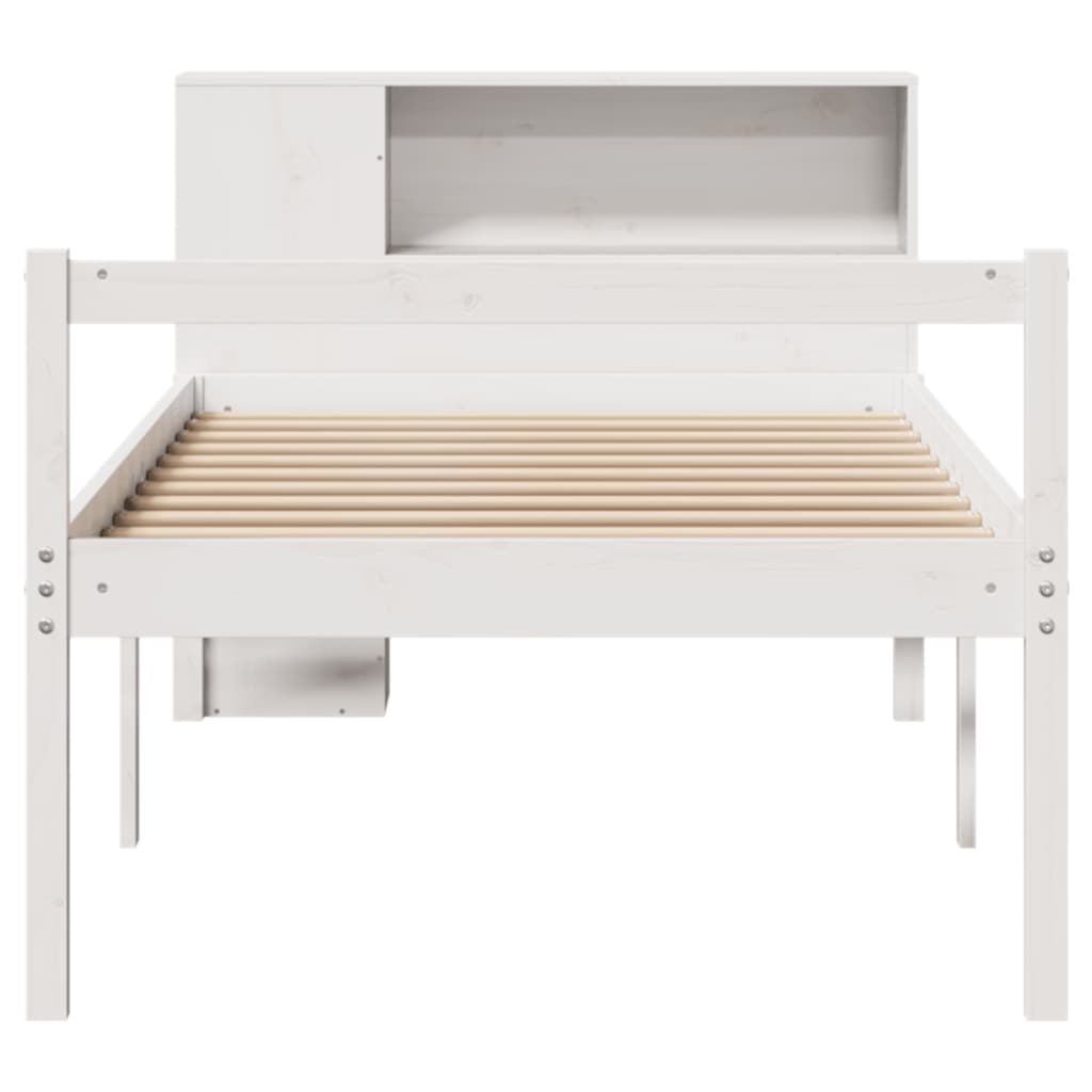 fehér tömör fenyőfa könyvespolcos ágy matrac nélkül 75 x 190 cm