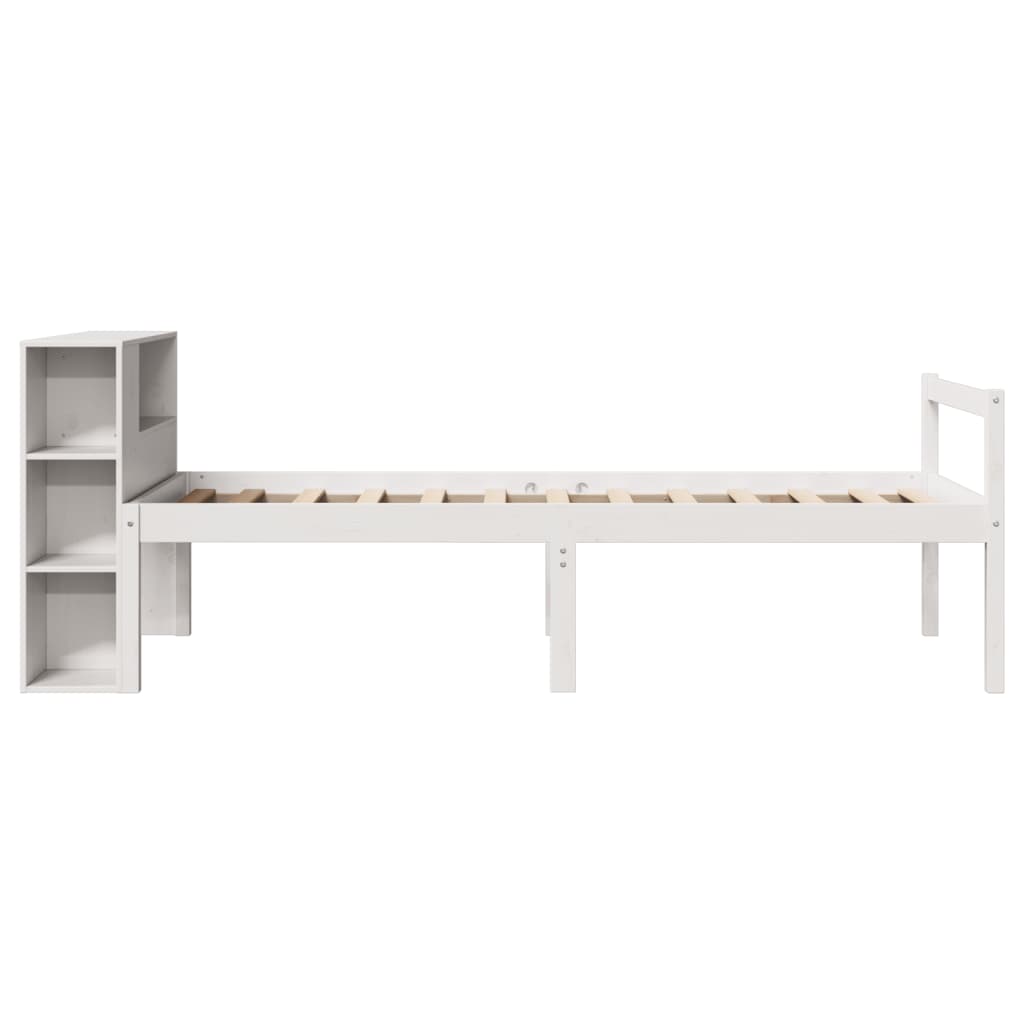 fehér tömör fenyőfa könyvespolcos ágy matrac nélkül 75 x 190 cm