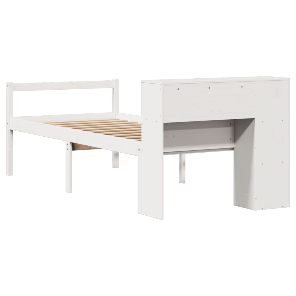 fehér tömör fenyőfa könyvespolcos ágy matrac nélkül 75 x 190 cm