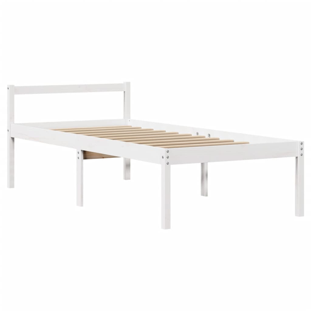 fehér tömör fenyőfa könyvespolcos ágy matrac nélkül 75 x 190 cm