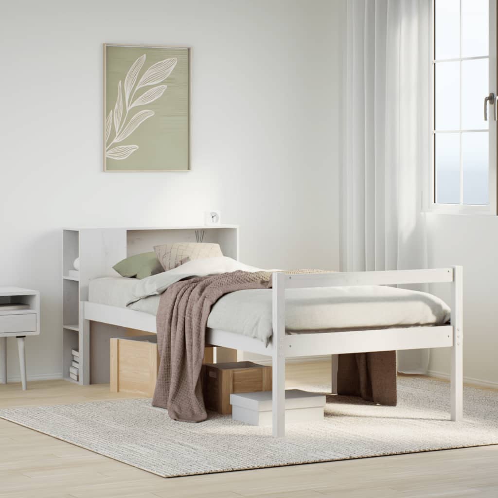 fehér tömör fenyőfa könyvespolcos ágy matrac nélkül 75 x 190 cm