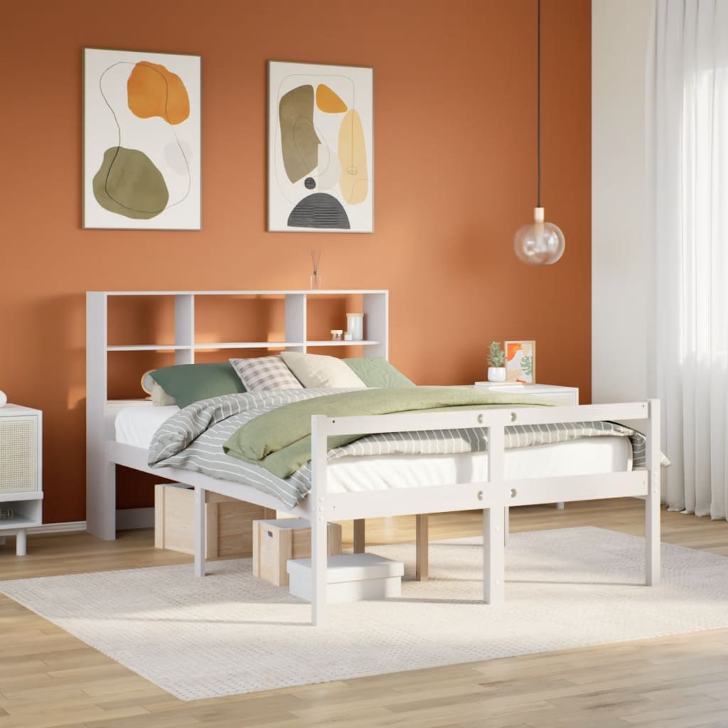 fehér tömör fenyőfa könyvespolcos ágy matrac nélkül 160x200 cm