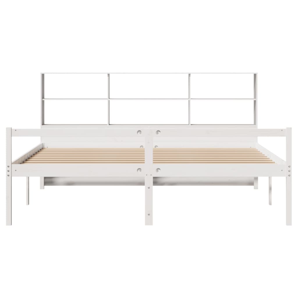 fehér tömör fenyőfa könyvespolcos ágy matrac nélkül 180x200 cm