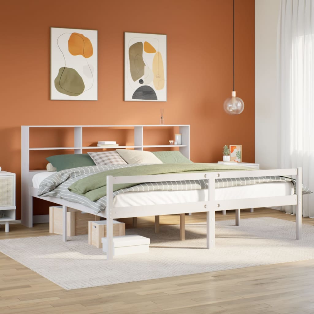 fehér tömör fenyőfa könyvespolcos ágy matrac nélkül 180x200 cm