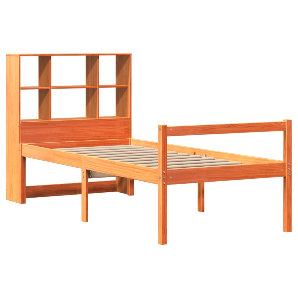 viaszbarna tömör fa könyvespolcos ágy matrac nélkül 75 x 190 cm