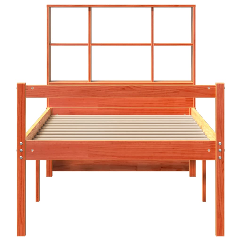 viaszbarna tömör fa könyvespolcos ágy matrac nélkül 75 x 190 cm