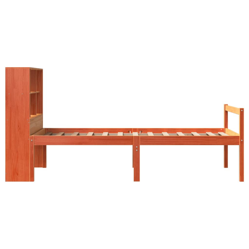 viaszbarna tömör fa könyvespolcos ágy matrac nélkül 75 x 190 cm