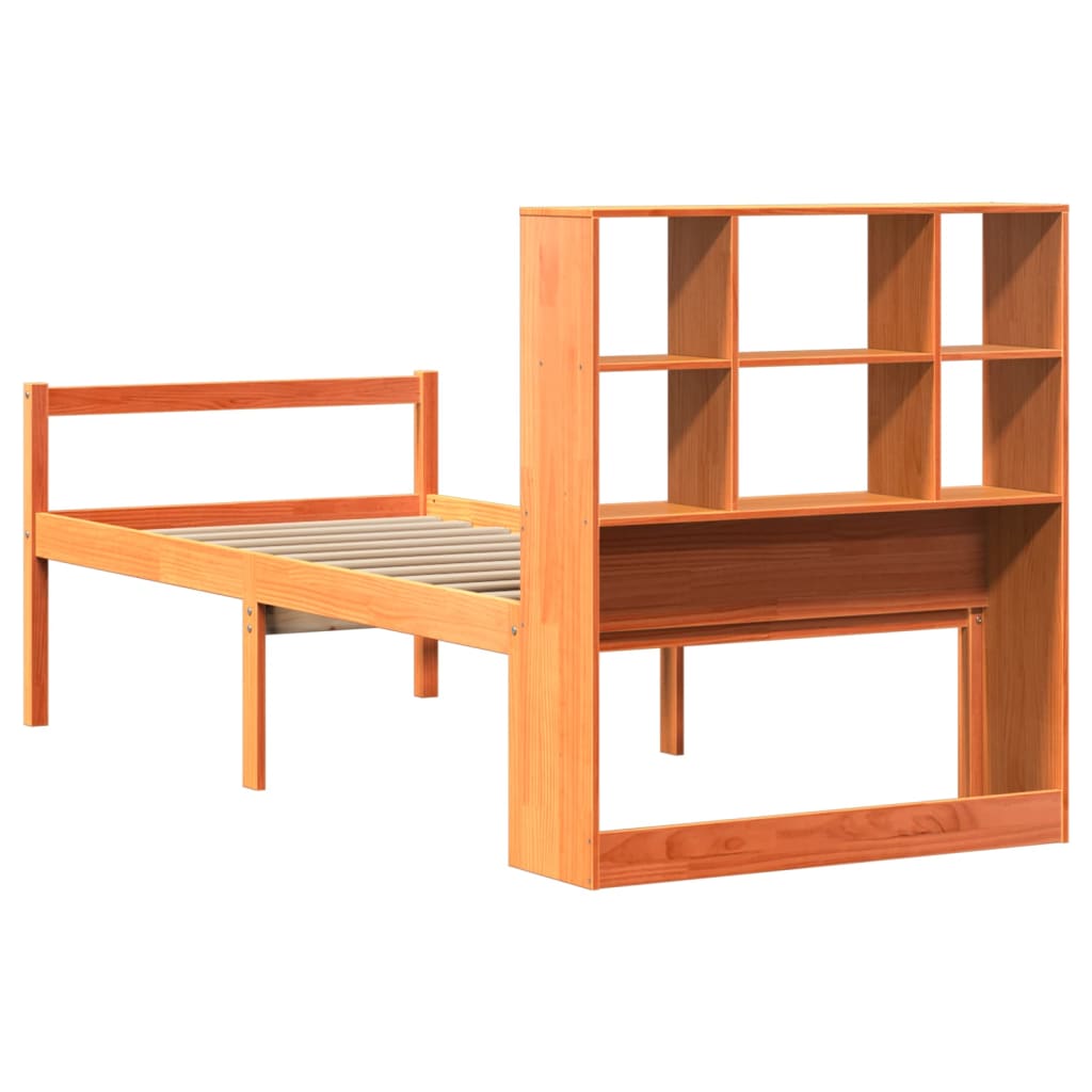 viaszbarna tömör fa könyvespolcos ágy matrac nélkül 75 x 190 cm