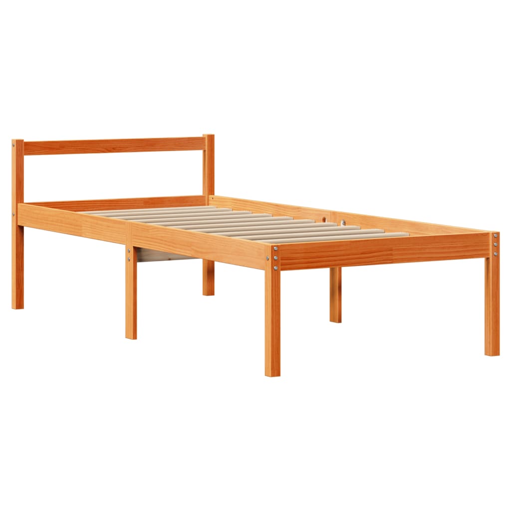 viaszbarna tömör fa könyvespolcos ágy matrac nélkül 75 x 190 cm
