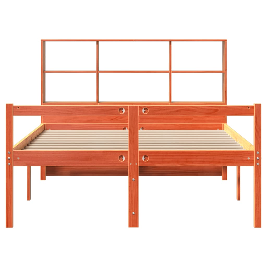 viaszbarna tömör fa könyvespolcos ágy matrac nélkül 120 x 190cm