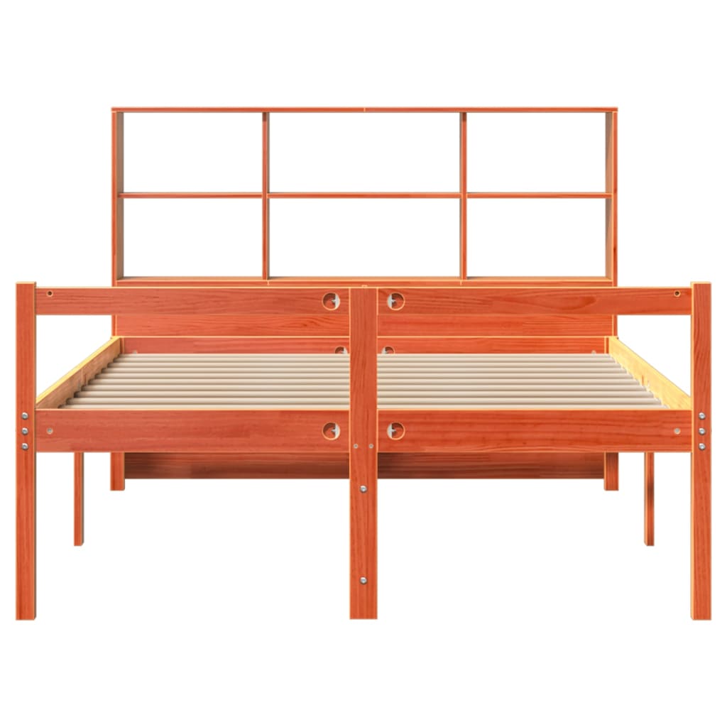 viaszbarna tömör fa könyvespolcos ágy matrac nélkül 135 x 190cm