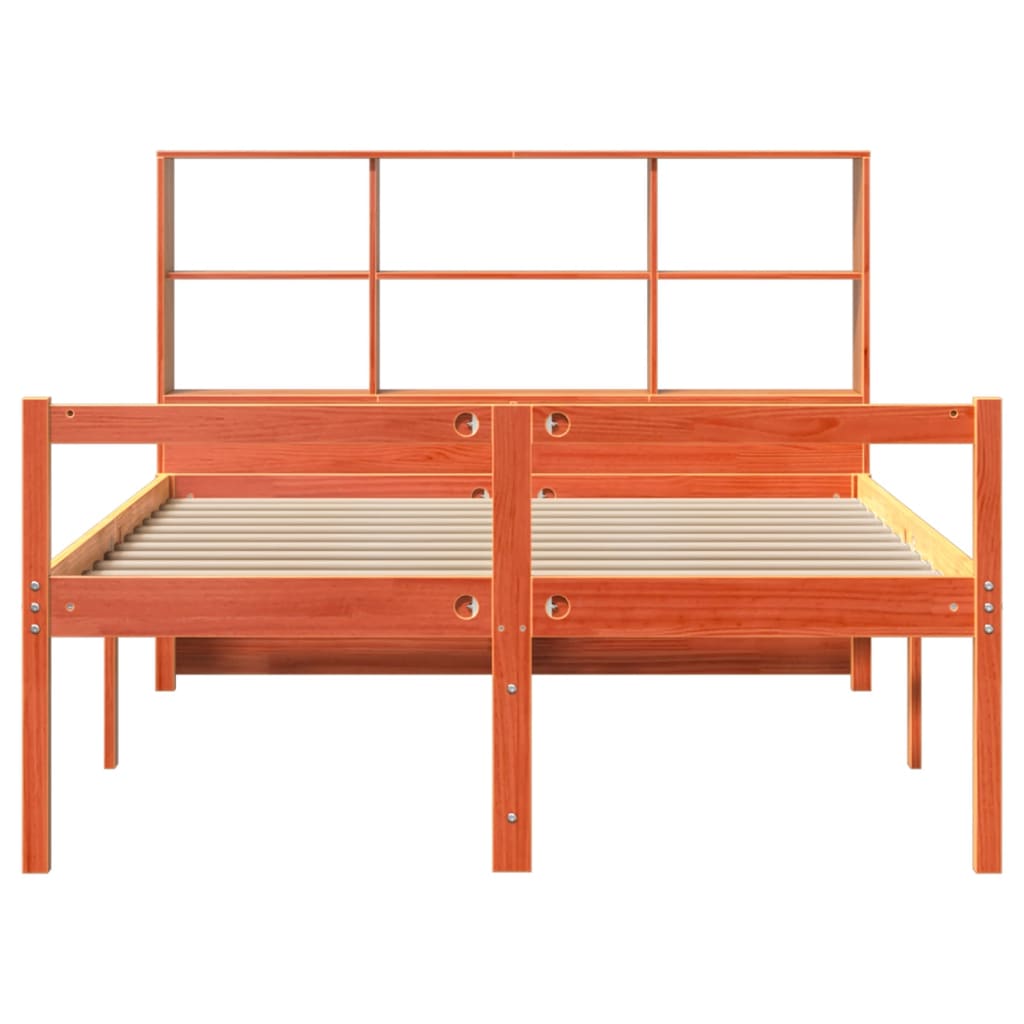 viaszbarna tömör fa könyvespolcos ágy matrac nélkül 140 x 190cm