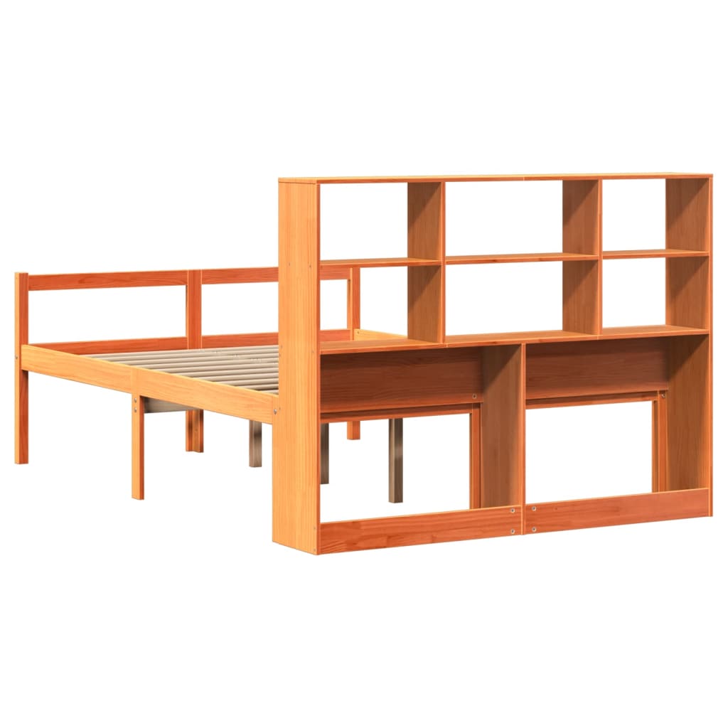 viaszbarna tömör fa könyvespolcos ágy matrac nélkül 140 x 190cm