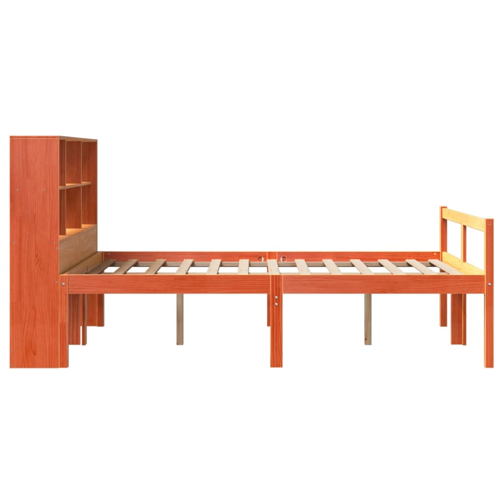 viaszbarna tömör fa könyvespolcos ágy matrac nélkül 120 x 200cm